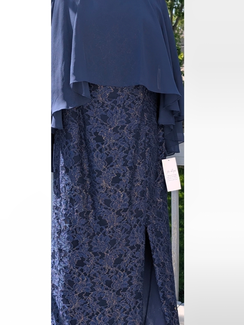 Oleg Cassini Navy Floral Lace Maxi Skirt with Side Slit